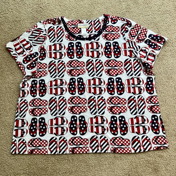 Alfred Dunner Tops - ALFRED DUNNER Patriotic Red White Blue Top Tee Shirt Flip Flops 4th Of July XXL